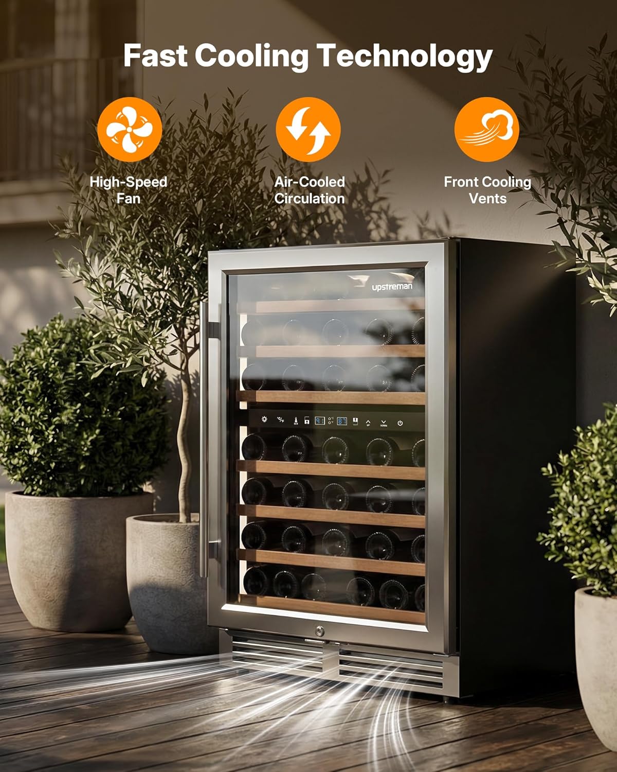 Upstreman 24 Inch Wine Fridge, 54 Bottles Dual Zone Wine Cooler Refrigerator, Small Built-in or Freestanding Wine Fridge with Stainless Steel Glass Door for Home, Office, or Kitchen, W54