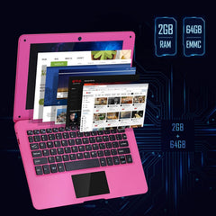 Laptop Computer(10.1 inch)  Quad Core Powered by Android 12.0  Netbook Computer with WiFi  Webcam and Bluetooth  Mini Laptop with Bag  Mouse  and Mouse Pad for Kids and Adults（Pink）