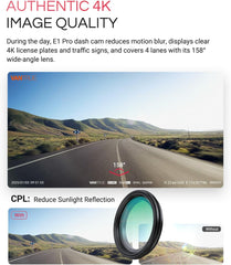 Vantrue E1 Pro 4K Mini Dash Cam Front  STARVIS 2 PlatePix HDR Night Vision Car Camera  Built-in 5G WiFi GPS  1.54'' IPS Screen  Voice Control  24/7 Buffered Parking Mode  Support 1TB Max