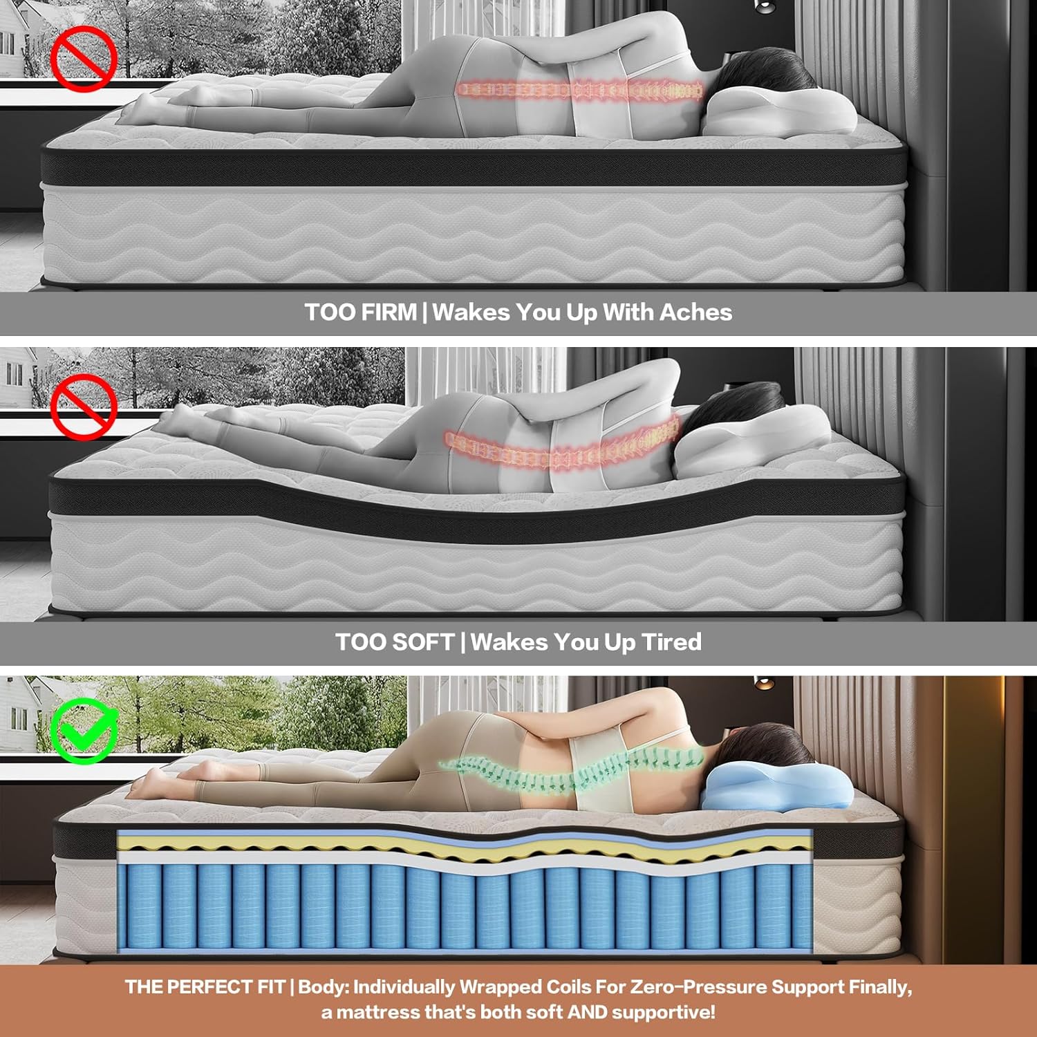 King Size Mattress, Medium Firm Memory Foam & Pocket Spring Hybrid Mattress,12 Inch King Size Mattress in a Box,CertiPUR-US Certified Safe Materials,Ideal for All Sleep Positions,76x80 Inches