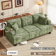 Homall Couches for Living Room, 83" Couch with Soft Deep Seats, Modern Sofa 3 Seater in Corduroy for Apartment, Bedroom (Olive Green)