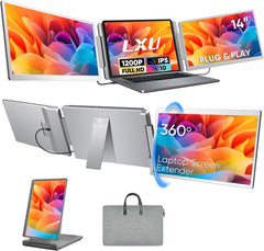 Laptop Screen Extender  FHD 1200P 16:10 IPS Portable Monitor for Laptops 12~16.2 inch  14" Triple Screen Laptop Monitor Extender Display  Plug & Play with USB-C HDMI for Windows/MacBook/Switch/PS5