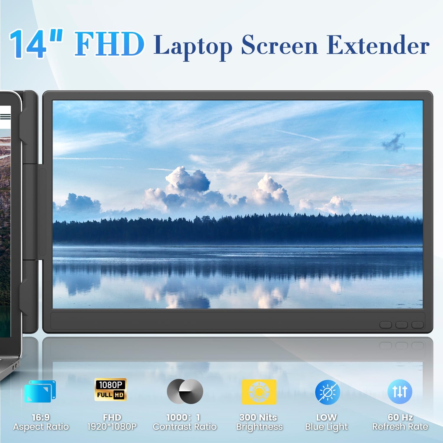 Teamgee 14 Inch Laptop Screen Extender  1080P FHD Laptop Monitor Extender  Portable Monitor for Laptops 13-17.3" with USB-C/HDMI Port  Plug & Play for Windows/Mac/Android/Switch/PS5