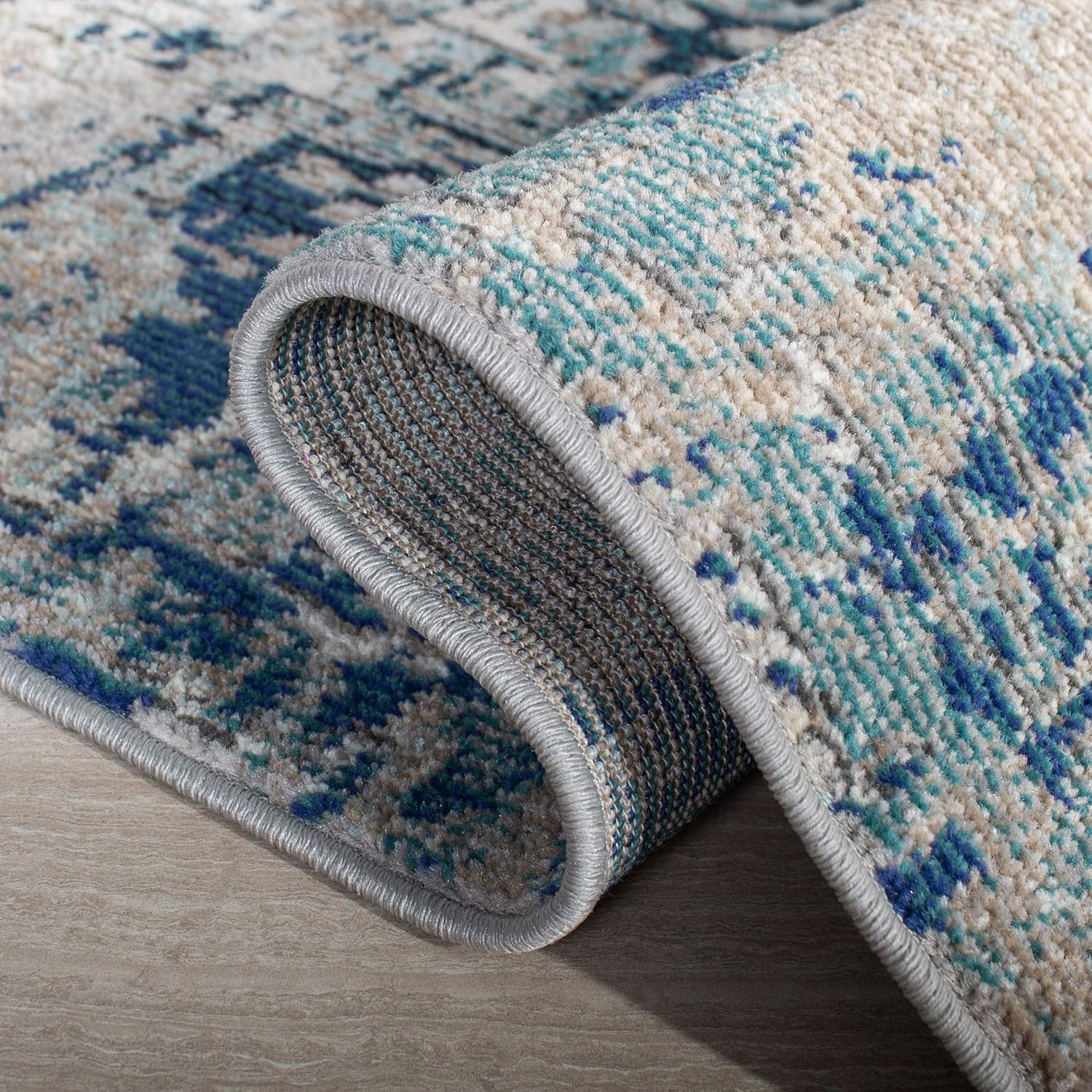 SAFAVIEH Madison Collection Area Rug - 12' Square, Grey & Blue, Modern Abstract Design, Non-Shedding & Easy Care, Ideal for High Traffic Areas in Living Room, Bedroom (MAD460K)