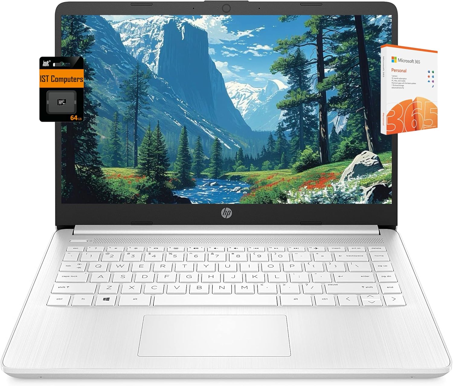 HP 14" Ultra Light Laptop for Student & Home (Intel Quad-Core N4120  4GB RAM  128GB(64GB + 64GB SD)  1-Year Office 365) 11-Hr Long Battery Life  Webcam  WiFi  Win 11 Home in S Mode - Snow White