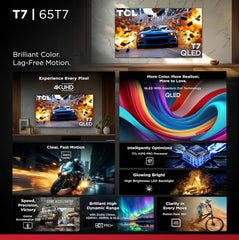 TCL 65 Inch Class T7 Series | 4K QLED HDR | 65T7  2025 Model | 120HZ-144HZ High Brightness Smart Google TV Dolby Atmos Audio | Voice Remote Alexa Gaming Streaming Television