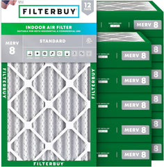 Filterbuy 12x36x4 Air Filter MERV 8 Essential Dust & Allergy Defense (12-Pack), Electrostatic Pleated HVAC AC Furnace Filters Replacement, Made in USA (Actual Size: 11.50 x 35.50 x 3.63)