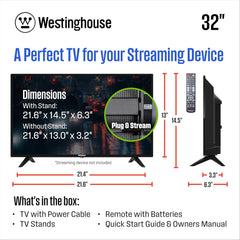 Westinghouse 32 Inch TV  HD LED Small Flat Screen Non-Smart Television  Works with Fire Stick  Roku  Apple TV  TiVo  Xumo  and Streaming Devices