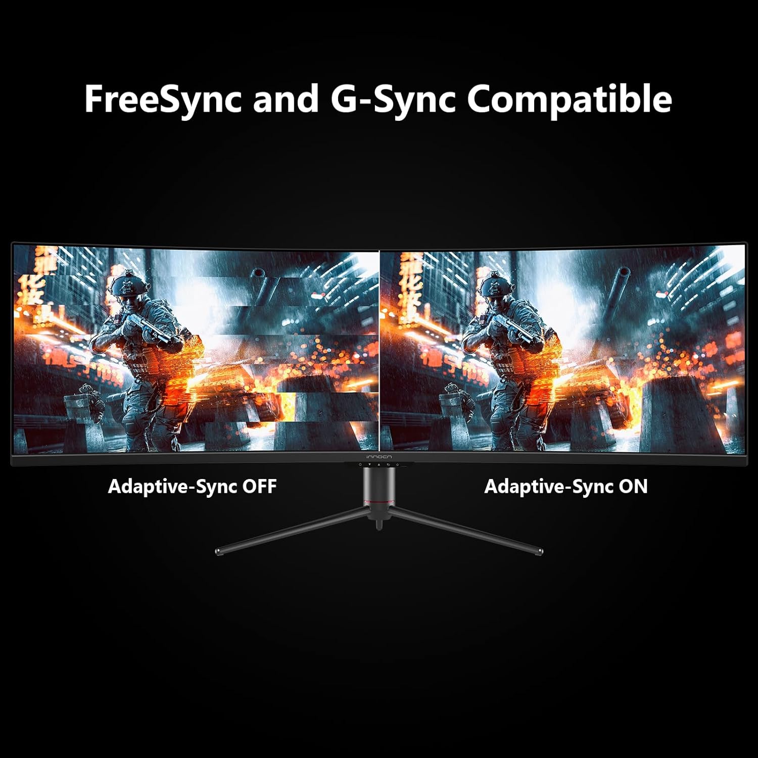 INNOCN 49" Curved Gaming Monitor 144Hz Ultrawide 32:9 WDFHD 3840 x 1080P  R1800  99% sRGB  HDR400  USB Type C  DisplayPort  HDMI  Built-in Speakers  Height/Tilt Adjustable - 49C1G