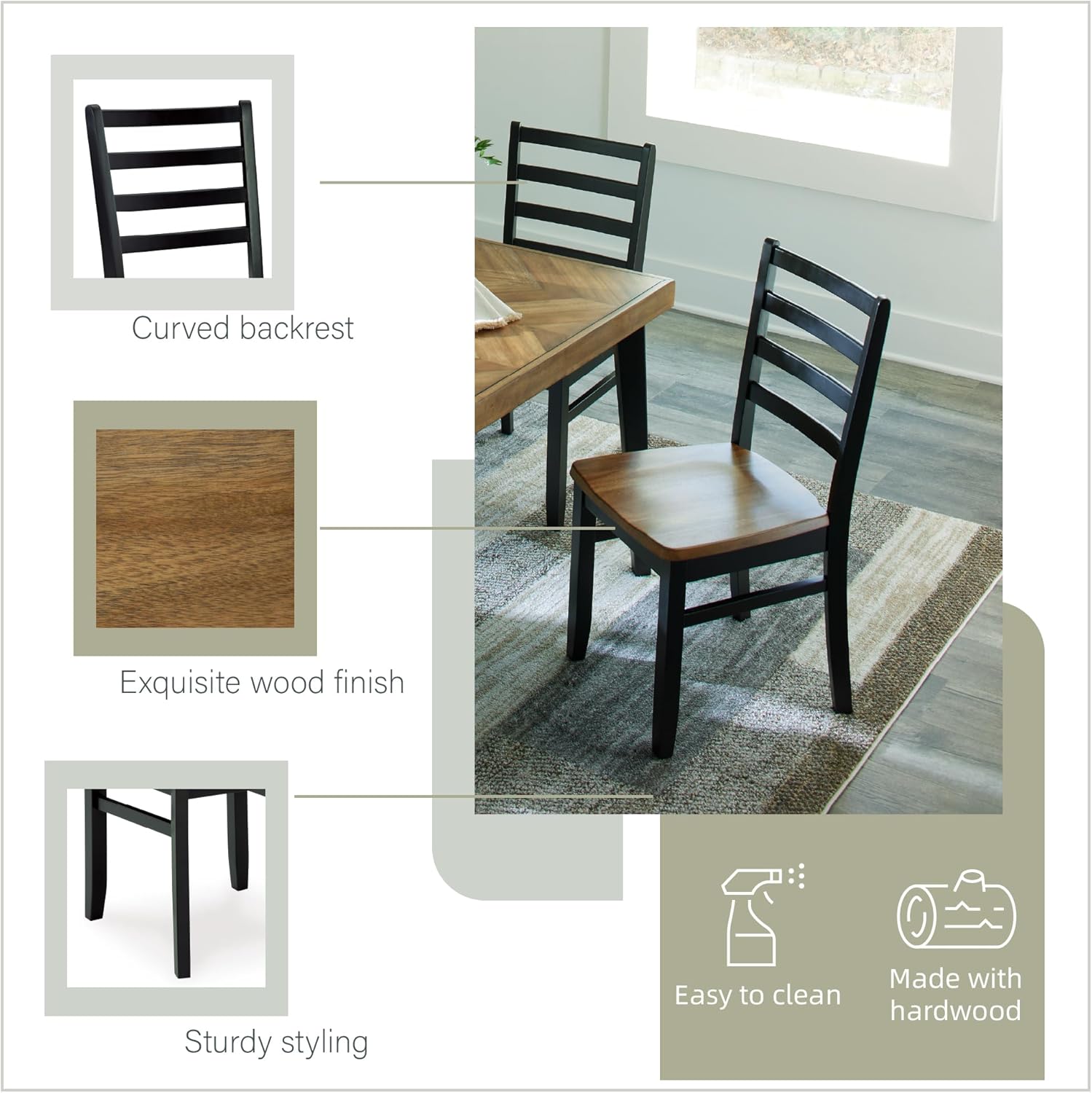 Signature Design by Ashley Blondon Rectangular Dining Room Table Set with 6 Chairs, Chevron Pattern, Tapered Legs, Seats 6, Wood, 60" Long, Brown & Black