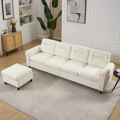 Westice 106" Modular Sectional Sofa with Movable Ottoman, Deep-Seat L-Shaped Couch, 4-Seater Modern Sofa for Living Room, Bedroom, or Apartment (Beige)