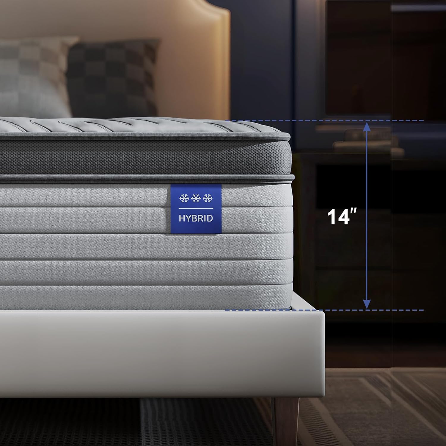 King Size Mattress Firm Mattress 14 Inch for Back Pain Relief,Breathable Cooling Ice Silk Top,Gel Memory Foam, Individual Pocket Spring, Hybrid Mattress King in a Box CertiPUR-US Certified