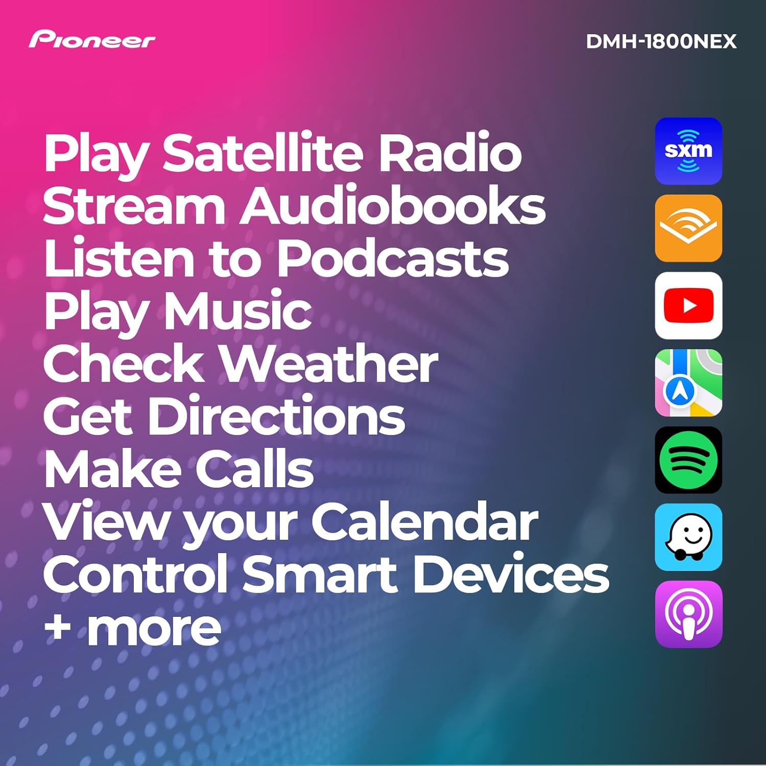 Pioneer DMH-1800NEX 6.8" Double-Din Digital Multimedia Receiver - Built in Bluetooth  Wired Apple CarPlay and Android Auto  Touchscreen  Rear Camera Input