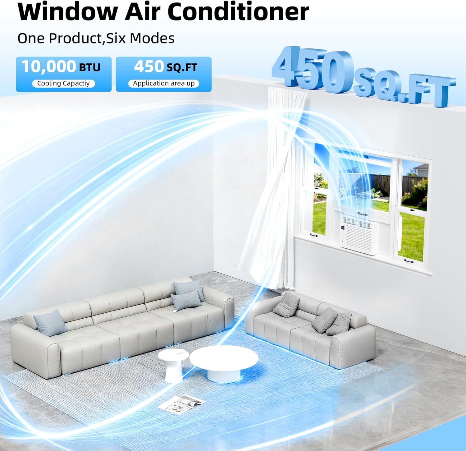 Antarctic Star 6,000 BTU Window Air Conditioner, Window AC Unit, Cools Rooms up to 250 Sq.Ft., 6 in 1 Modes Air Conditioner Window Unit with Remote Control, Easy to Install, Energy Saving, White
