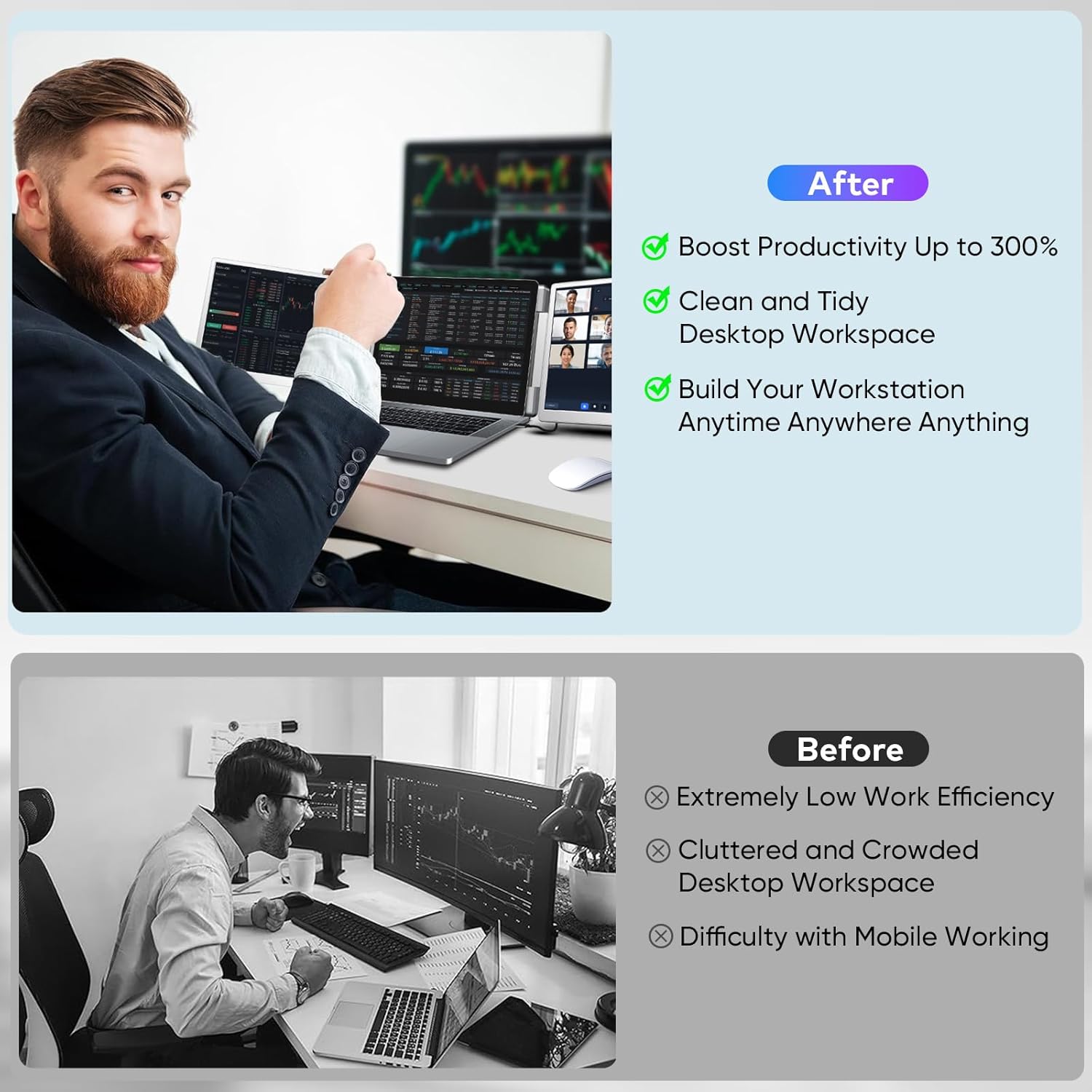 LXU Laptop Screen Extender  15.6" FHD 1080P IPS Laptop Monitor Extender Triple Screens  Portable Monitor for Laptops 12~17.3 inch  Plug n Play Extended Monitor for MacBooks(NOT M1 M2 M3)/Windows