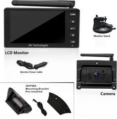 Backup Camera ProAuto iRVCM1 Wireless Rear Camera 5" Monitor and IP66 Waterproof Camera Auto Pairing Infrared Night Version 120°Angle Rear View Reverse Camera with Astern Indicator Line for Car  RV
