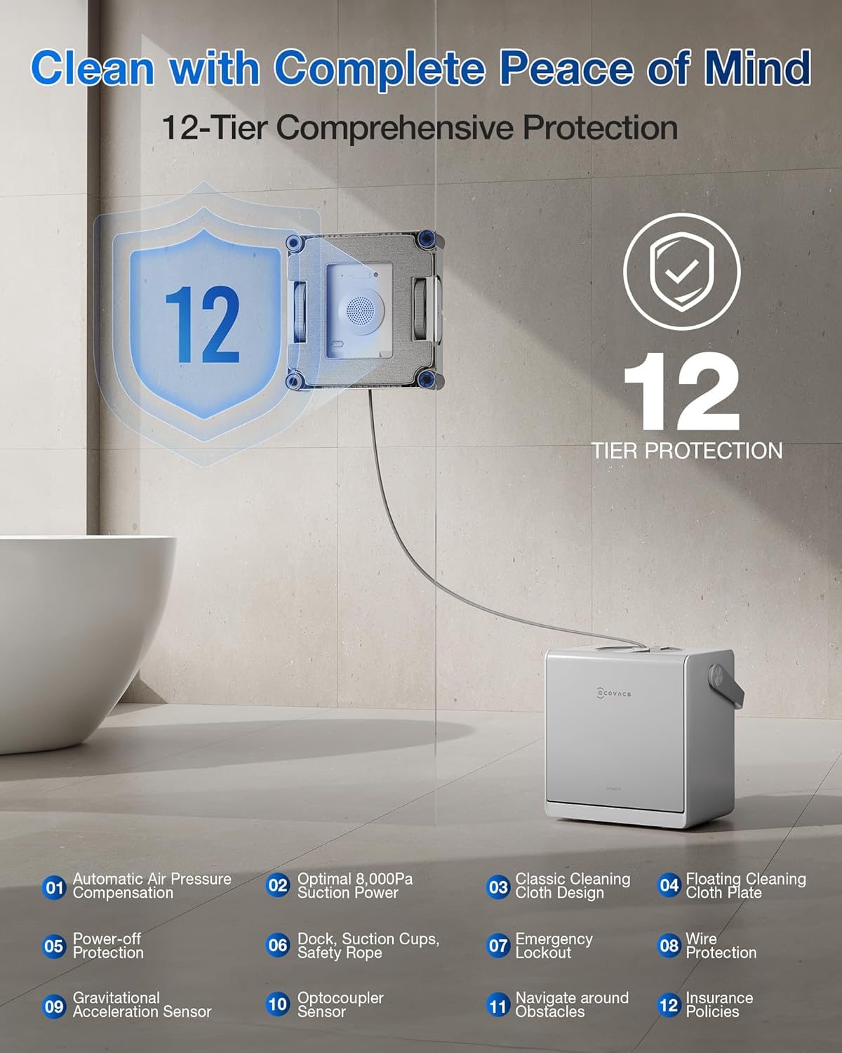 ECOVACS WINBOT W2S Omni Window Cleaning Robot, with 6-in-1 Multifunction Station, TruEdge Edge-to-Edge Precision, Triple Wide-Angle Spray Nozzles, 12-Level Safety System, Dual Power Modes