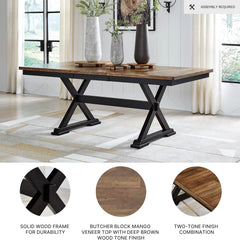 Signature Design by Ashley Wildenauer Farmhouse Dining Extension Table, Dark Brown & Black