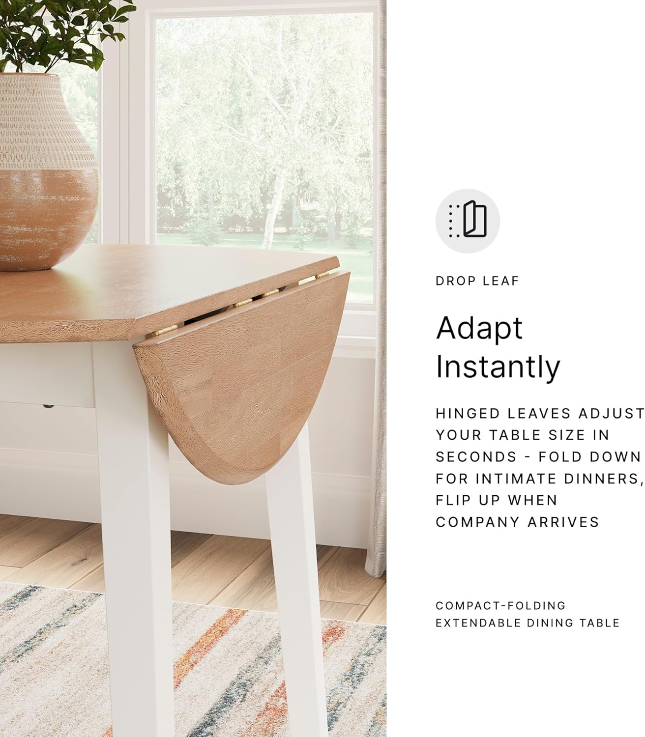 Signature Design by Ashley Gesthaven Casual Dining Drop Leaf Table, Light Brown & White