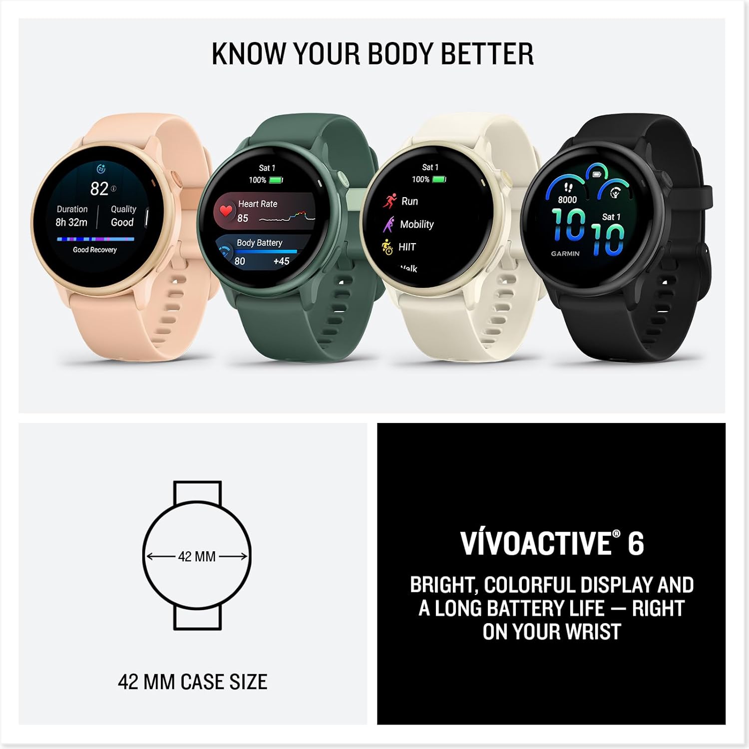 Garmin vívoactive® 6  Health and Fitness GPS Smartwatch  AMOLED Display  Up to 11 Days of Battery  Slate with Black Band