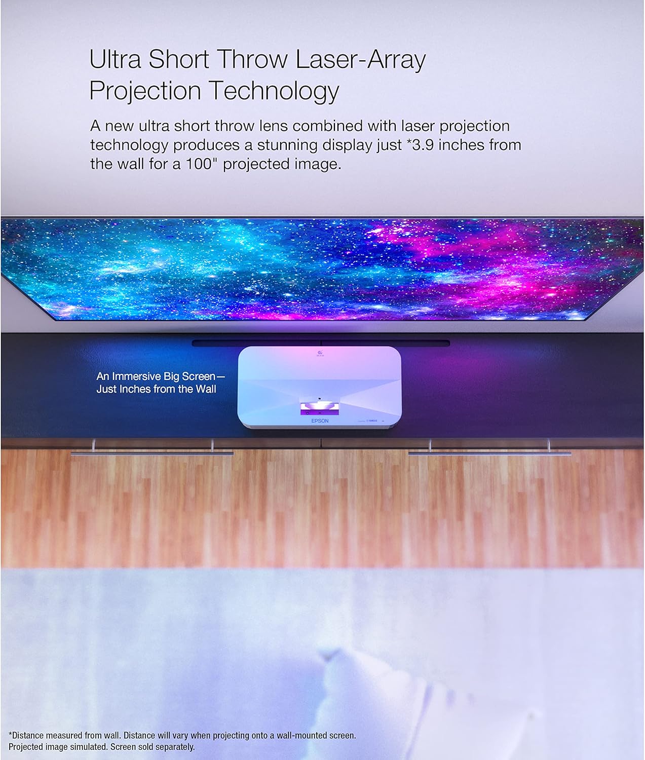 Epson EpiqVision Ultra LS800 Ultra Short Throw 3-Chip 3LCD Smart Streaming Laser Projector  4 000 Lumens  4K PRO-UHD  HDR  150" Class  Android TV  2.1ch Yamaha Built-in Speakers - White (Renewed)