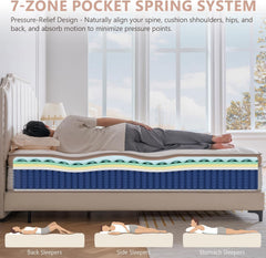 Queen Mattress 12 Inch Plush Soft Hybrid Cooling Breathable Memory Foam and Pocket Spring Bed, Pressure Relief, Zoned Support, Back Pain Relief, Fiberglass Free CertiPUR-US Certified