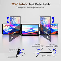 15.6" Detachable Laptop Screen Extender  FHD 1080P IPS Dual/Triple Portable Monitor for Laptop  USB-C/HDMI Plug & Play  Multi/Extra Travel Display Computer Monitor for 12-18.5" Win/Mac/Android-S9H