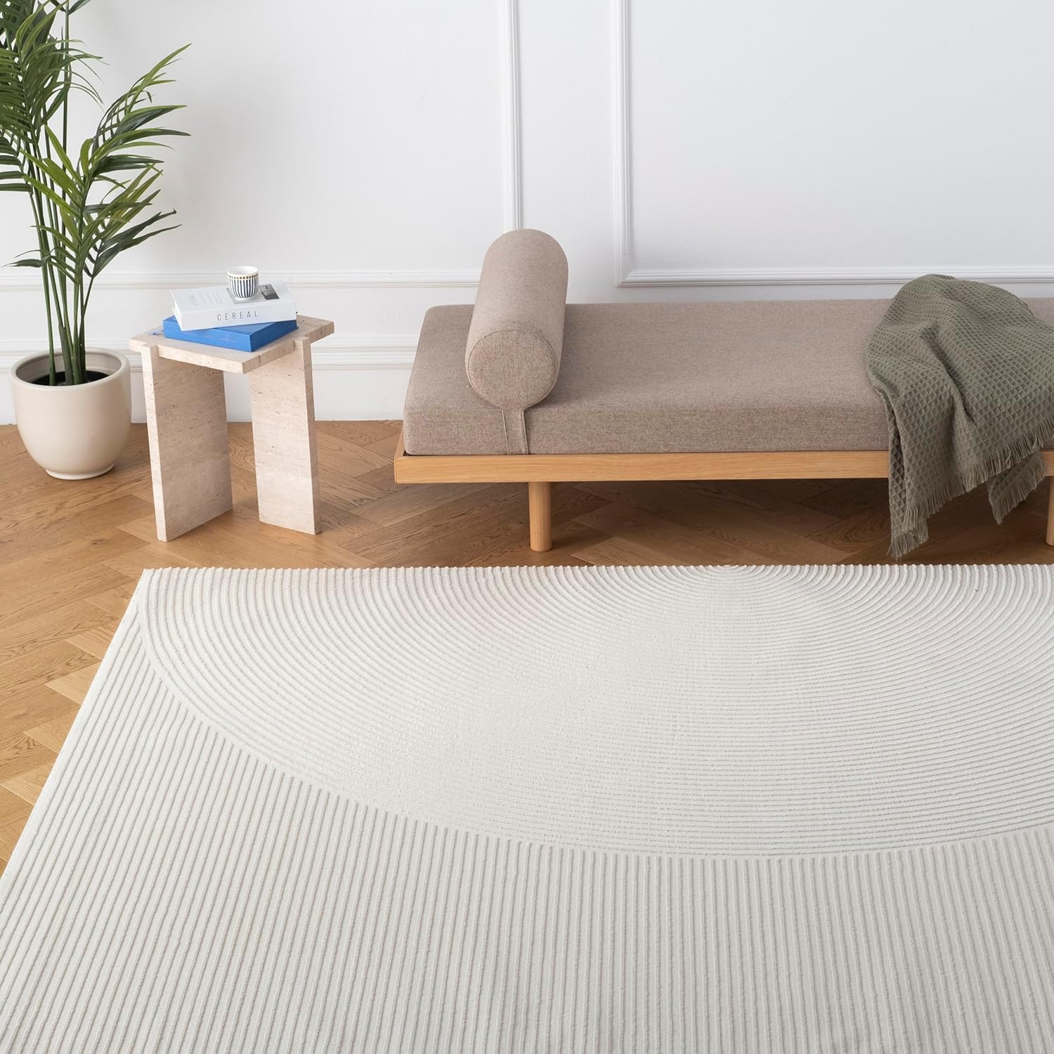 Revival Rugs Record 9'2"x12'2" Washable Area Rug for Living Room Bedroom - 100% Recycled Oeko-TEX Certified, Medium Pile, Beige, Cream