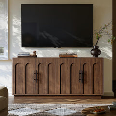 Evermagin 67" Arched Walnut Buffet Cabinet with Storage, Large Credenza with 4 Doors, Wood Mid Century Modern Sideboard for Kitchen and Living Room (67"*31.5"*15.7")