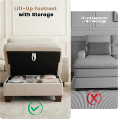 DOPEDIO L-Shaped Sectional Sofa with Storage Ottoman, Modern Chenille Recliner Loveseat, Removable Couch Covers, Pocket Spring Cushions, Solid Wood Frame, Easy to Install (71.25inch, Beige)