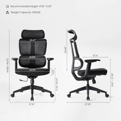 EUREKA ERGONOMIC Lena Mesh Office Chair, Ergonomic Office Chair, High Back Desk Chair with Oversized Headrest, Home Office Desk Chairs for Home & Ofiice, Work Chair, Black