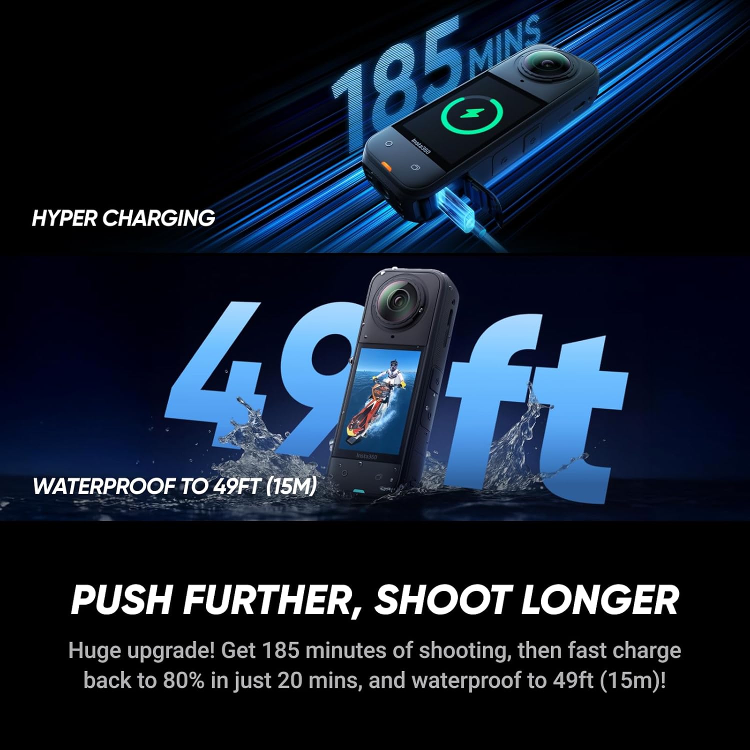 Insta360 X5 - Waterproof 8K 360° Action Camera  Leading Low Light  Invisible Selfie Stick Effect  Rugged and Replaceable Lens  3-Hour Battery  Built-in Wind Guard  Stabilization  Triple AI Chip Design