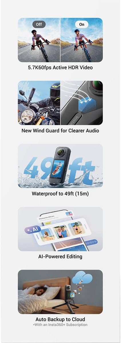 Insta360 X5 Essentials Bundle-8K Waterproof 360 Action Camera|Bundle Includes Selfie Stick  Extra Battery  Utility Fast Charge Case  Standard Lens Guards  Lens Cap  Carry Case