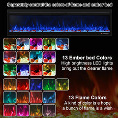 60 Inch Smart WiFi Infrared Electric Fireplace Realistic Flame, 169 Flame Color Combinations,App/Remote Control, Logs & Crystals,750W/1500W Heater, Black