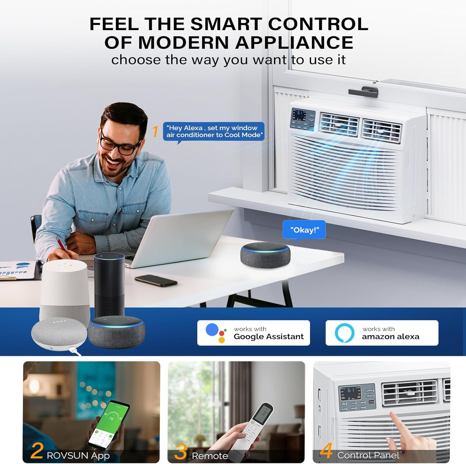 ROVSUN 8000 BTU Window Air Conditioner with Heat, Window AC Unit & Heater Combo with APP & Voice Smart Control, Timer Function & Easy Installation Kit, Work with Alexa/Google Assistant, 115V/60Hz