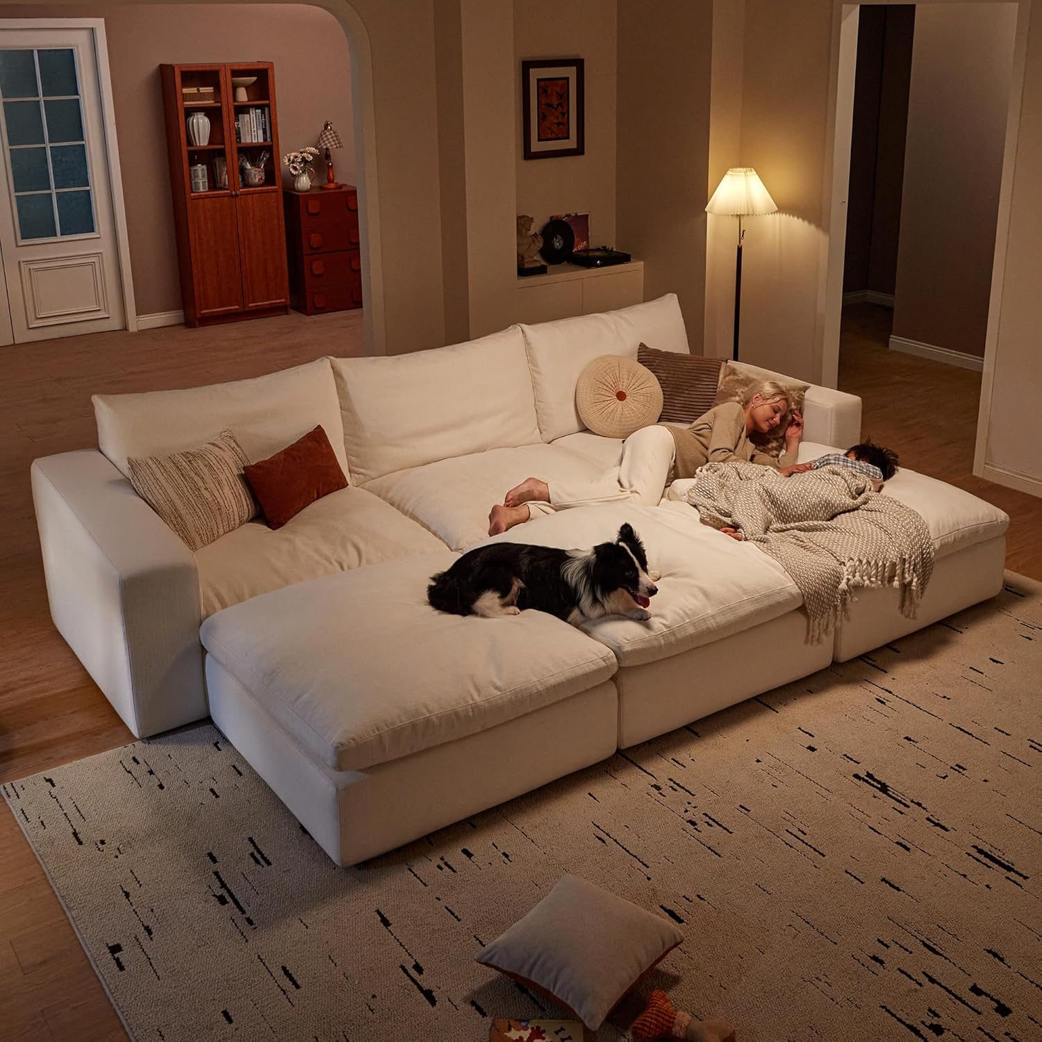Cloud Couch Sectional 78.7'' Oversized Modular Deep Seat Sofa L Shaped Comfy White Cloud Couch with Washable Cover for Living Room Loveseat with Ottoman | Water repellent