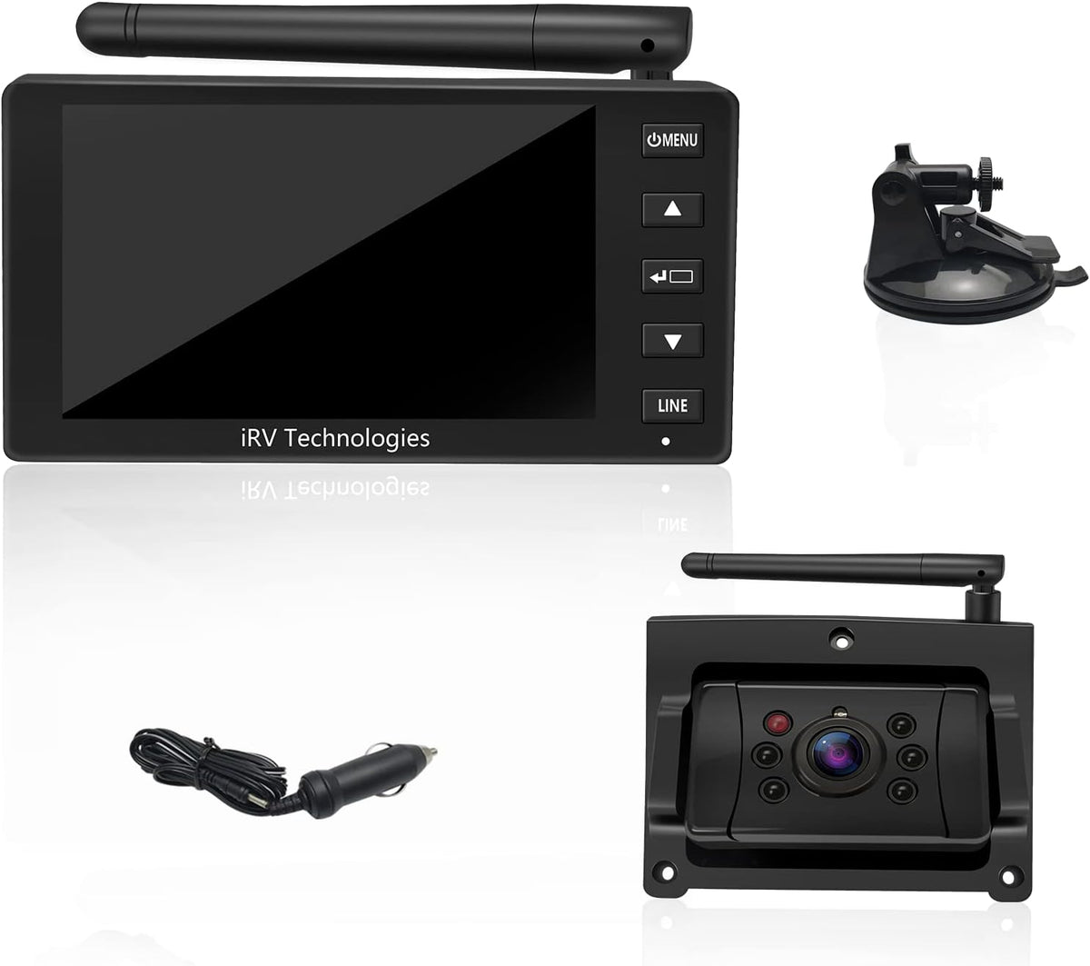 Backup Camera ProAuto iRVCM1 Wireless Rear Camera 5" Monitor and IP66 Waterproof Camera Auto Pairing Infrared Night Version 120°Angle Rear View Reverse Camera with Astern Indicator Line for Car  RV