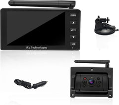 Backup Camera ProAuto iRVCM1 Wireless Rear Camera 5" Monitor and IP66 Waterproof Camera Auto Pairing Infrared Night Version 120°Angle Rear View Reverse Camera with Astern Indicator Line for Car  RV