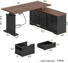 SEDETA Farmhouse L Shaped Standing Desk, 55 inch Height Adjustable Corner Desk with Storage Drawers, Standing Computer Desks with Power Outlets for Home Office, Black