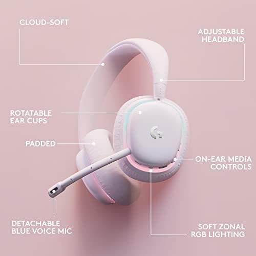 Logitech G735 Wireless Gaming Headset  Customizable LIGHTSYNC RGB Lighting  Bluetooth  3.5 MM Aux Compatible with PC  Mobile Devices  Detachable Mic - White Mist
