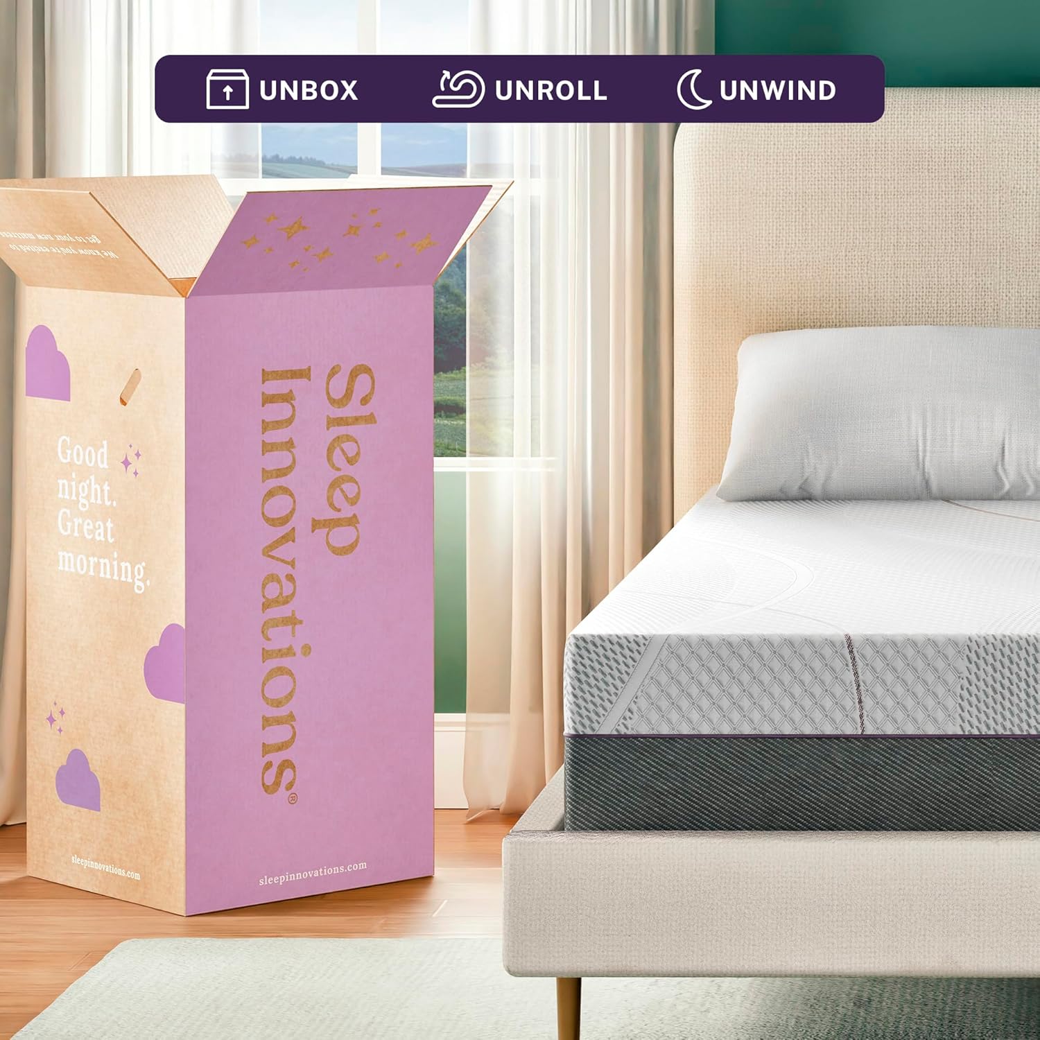 Sleep Innovations Marley 12 Inch Green Tea Gel Memory Foam Mattress, Queen Size, Bed in a Box, Medium Firm Feel