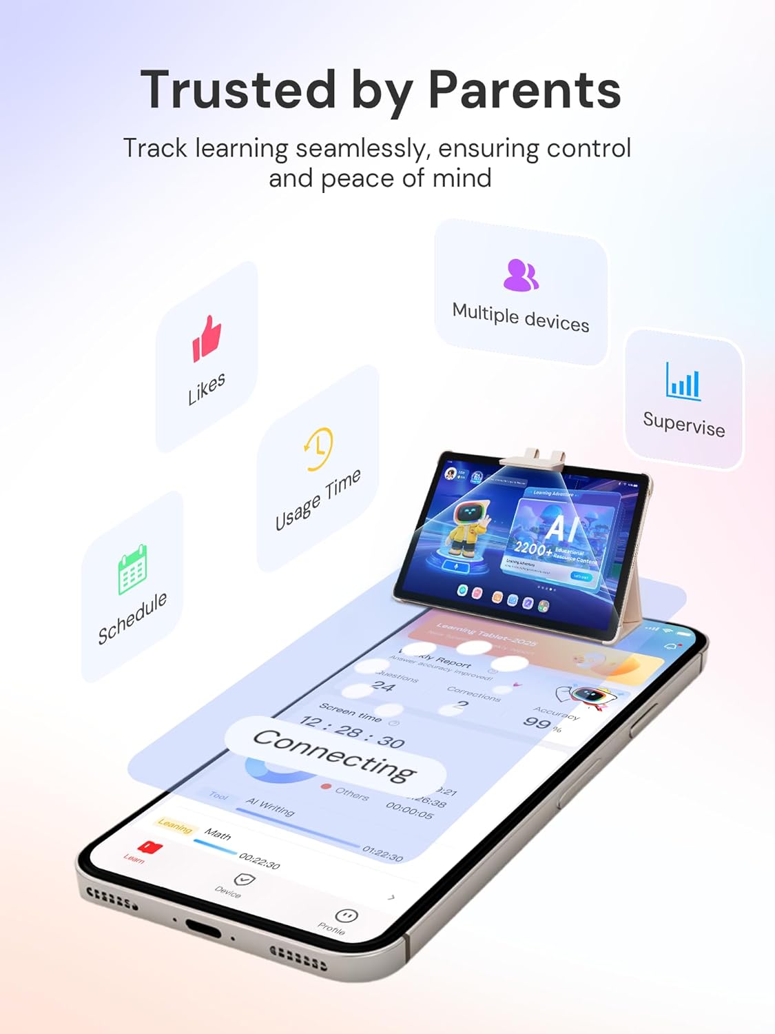 AI Kids Tablet with Parental Control - 50000+ Content AI Tutor Learning Tablet with ELA  Math  ABC  Word  Read  Phonics  STEM for Homeschooler Educational Study for G1 - G6 (TalPad T100 with Keyboard)