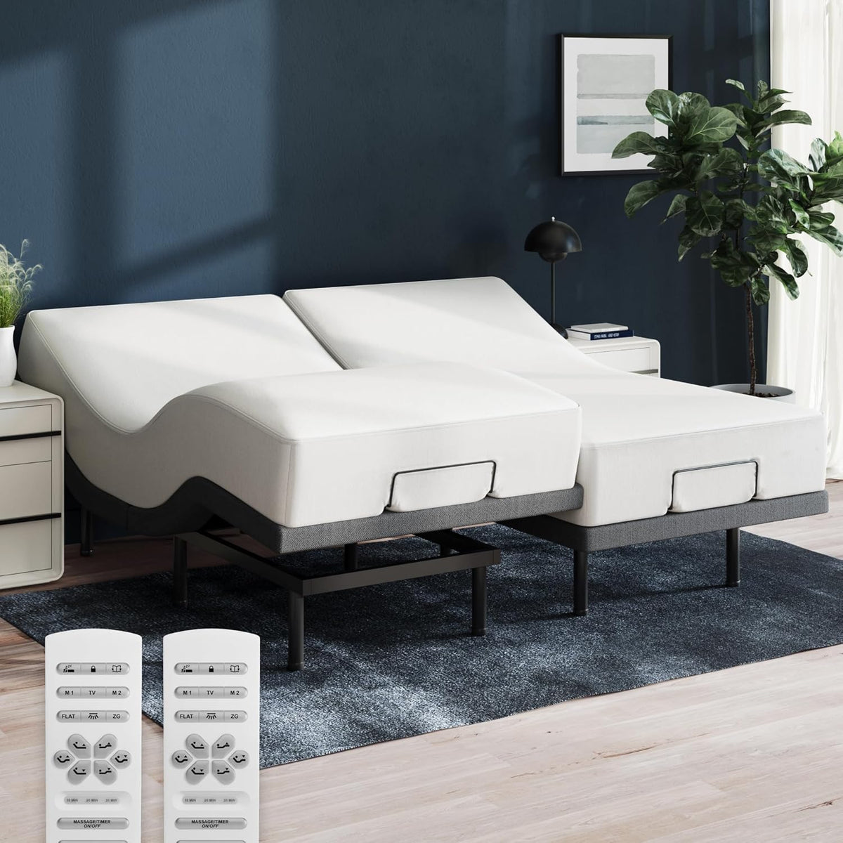 Nectar Split King Adjustable Base & 12” Mattress (New Version) - Head & Foot Incline - Medium Firm Memory Foam - Cooling Top Layer - 3 Massage Settings - 365-Night Mattress Trial & Forever Warranty