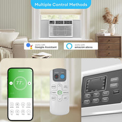 8,000 BTU Smart Window Air Conditioner with Heater, 4-in-1 Unit Cools Rooms up to 350 Sq.Ft, APP & Remote Control, Dehumidifier & Fan Mode, Easy Install Kit Included