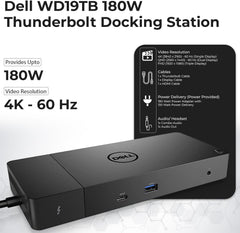 Dell WD19TB Thunderbolt Docking Station with 180W AC Power Adapter (130W Power Delivery) + HDMI Cable + DisplayPort Cable + Thunderbolt Cable + Microfiber Cloth Included