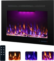 Electric Fireplace Inserts with 3 Flame & Top Light Color, Recessed Fireplace Heater with Thermostat, 750/1500W, Crackling Sound, Logs & Crystals, Timer, 32.2" W x 19.6" H Rear