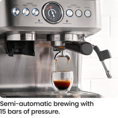 Chefman Crema Supreme 15 Bar Espresso Machine with Milk Frother, Barista Steam Wand, Professional Coffee Maker with Coffee Grinder, 30 Grind Settings, 3L Removable Water Tank - Stainless Steel