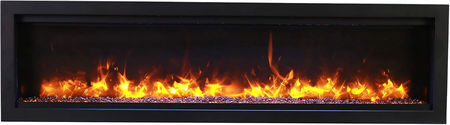 Amantii SYM-88-BESPOKE Symmetry Series Bespoke 88-Inch Built-in Electric Fireplace with Remote  Media  Black Steel Surround