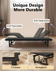 King Size Adjustable Bed Frame with Quiet Motor - Head & Foot Incline, Zero Gravity, Wireless Remote Control, Easy Installation (79" L x 74" W x 12.72" H)