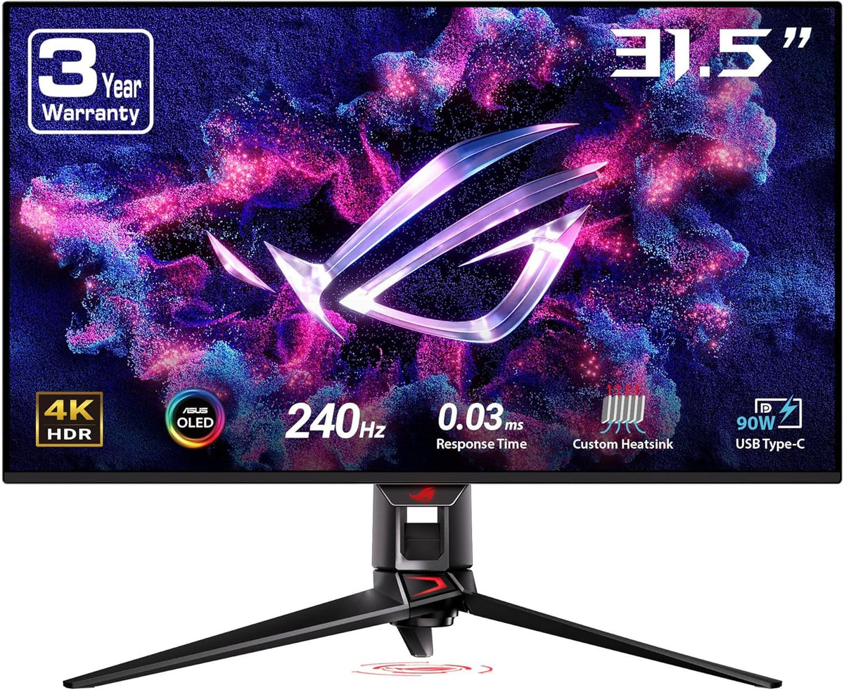 ASUS ROG Swift 32” 4K OLED Gaming Monitor (PG32UCDM) - UHD (3840 x 2160)  QD-OLED  240Hz  0.03ms  G-SYNC Compatible  Custom Heatsink  Graphene Film  99% DCI-P3  True 10-bit  90W USB-C